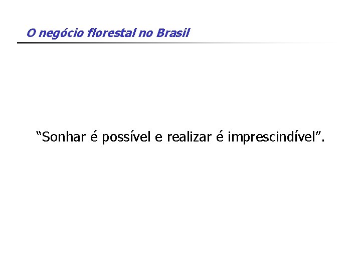 O negócio florestal no Brasil “Sonhar é possível e realizar é imprescindível”. 