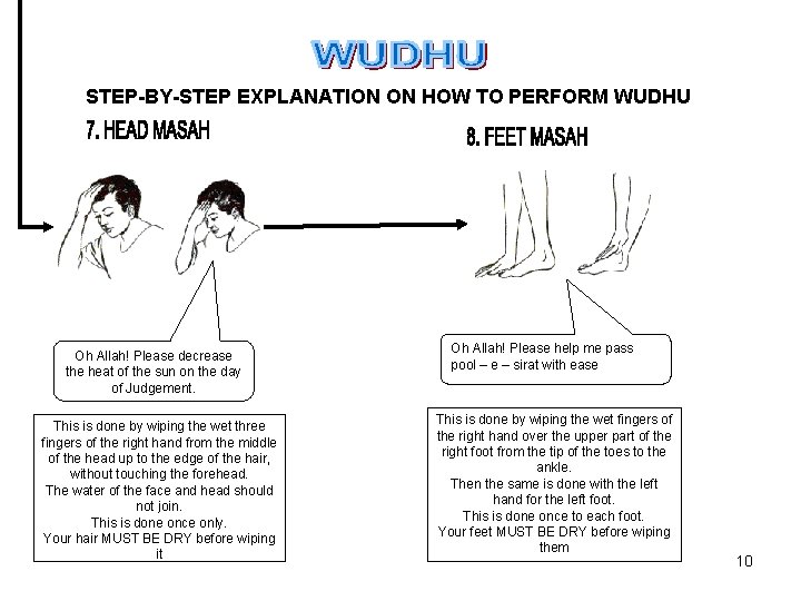 STEP-BY-STEP EXPLANATION ON HOW TO PERFORM WUDHU Oh Allah! Please decrease the heat of