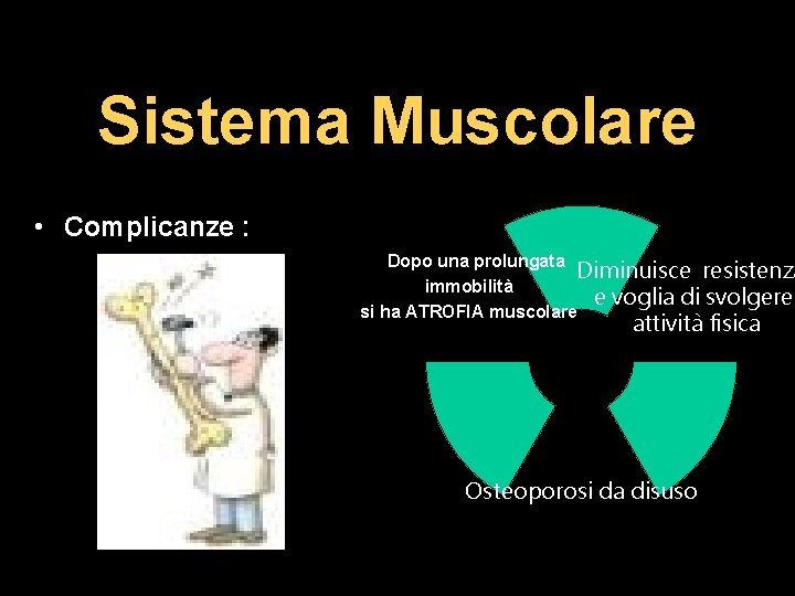 Sistema Muscolare • Complicanze : Dopo una prolungata Diminuisce resistenza immobilità e voglia di