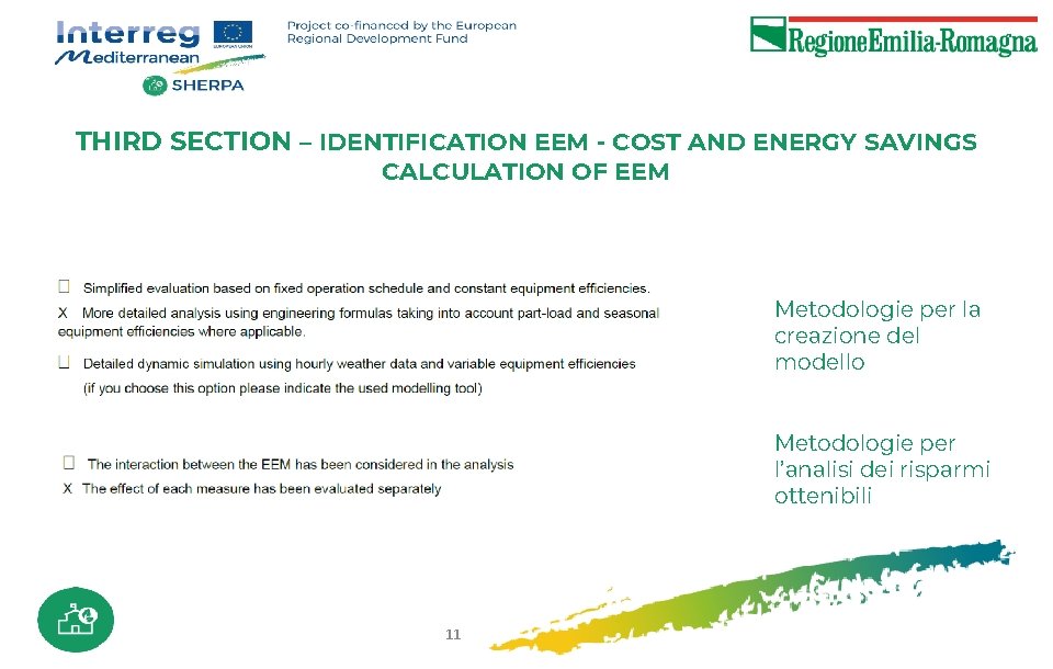 THIRD SECTION – IDENTIFICATION EEM - COST AND ENERGY SAVINGS CALCULATION OF EEM Metodologie