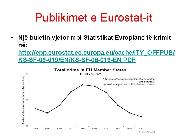 Publikimet e Eurostat-it • Një buletin vjetor mbi Statistikat Evropiane të krimit në: http: