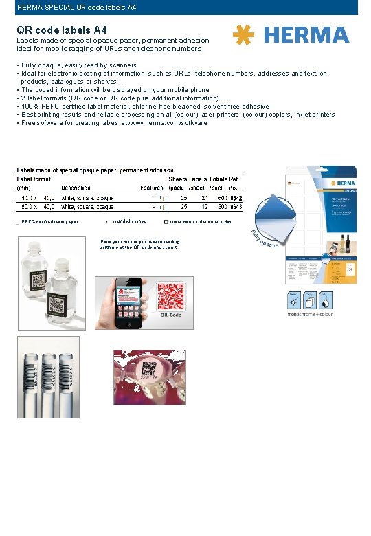 HERMA SPECIAL QR code labels A 4 Labels made of special opaque paper, permanent