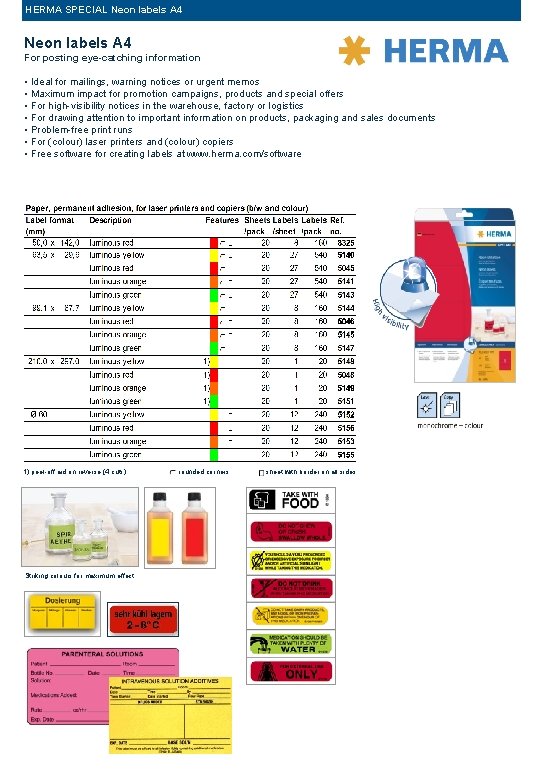 HERMA SPECIAL Neon labels A 4 For posting eye-catching information • Ideal for mailings,