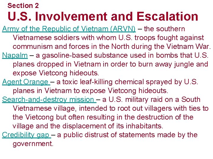 Section 2 U. S. Involvement and Escalation Army of the Republic of Vietnam (ARVN)