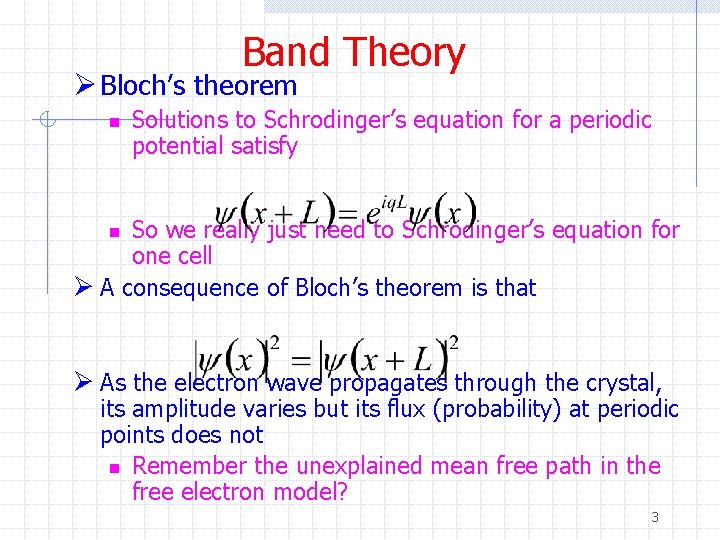 Band Theory Ø Bloch’s theorem n Solutions to Schrodinger’s equation for a periodic potential