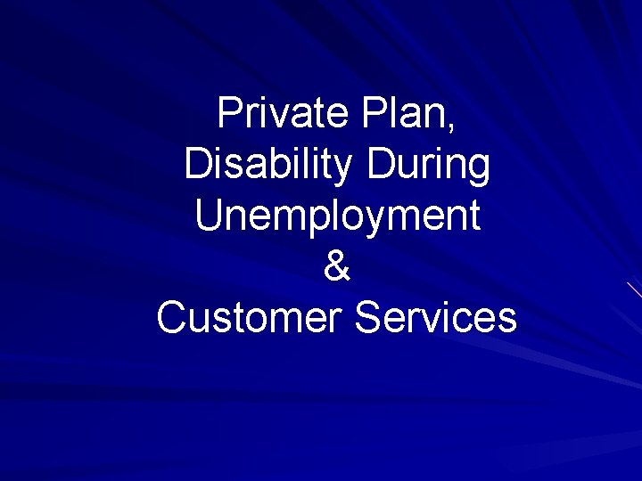 Private Plan, Disability During Unemployment & Customer Services 