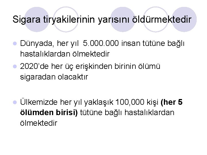 Sigara tiryakilerinin yarısını öldürmektedir l Dünyada, her yıl 5. 000 insan tütüne bağlı hastalıklardan