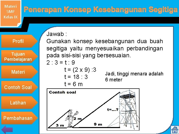 Materi SMP Kelas IX Penerapan Konsep Kesebangunan Segitiga Profil Tujuan Pembelajaran Materi Contoh Soal