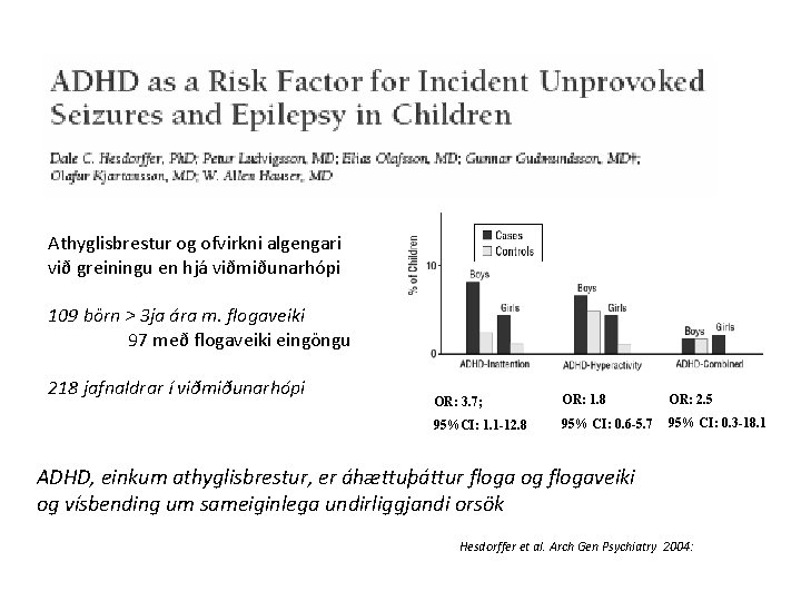 Athyglisbrestur og ofvirkni algengari við greiningu en hjá viðmiðunarhópi 109 börn > 3 ja