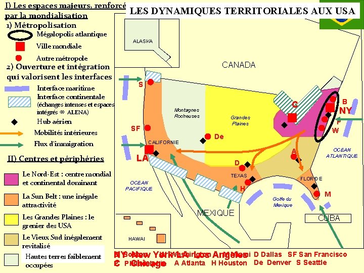 I) Les espaces majeurs, renforcés LES par la mondialisation 1) Métropolisation Mégalopolis atlantique DYNAMIQUES