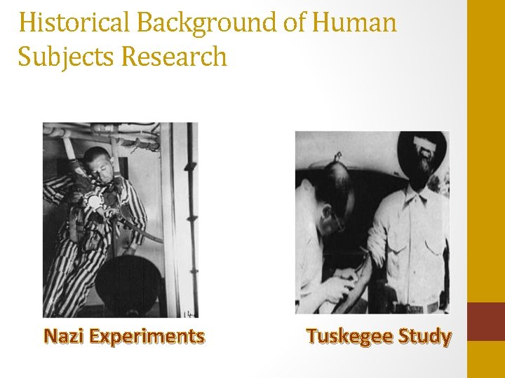Historical Background of Human Subjects Research Nazi Experiments Tuskegee Study 