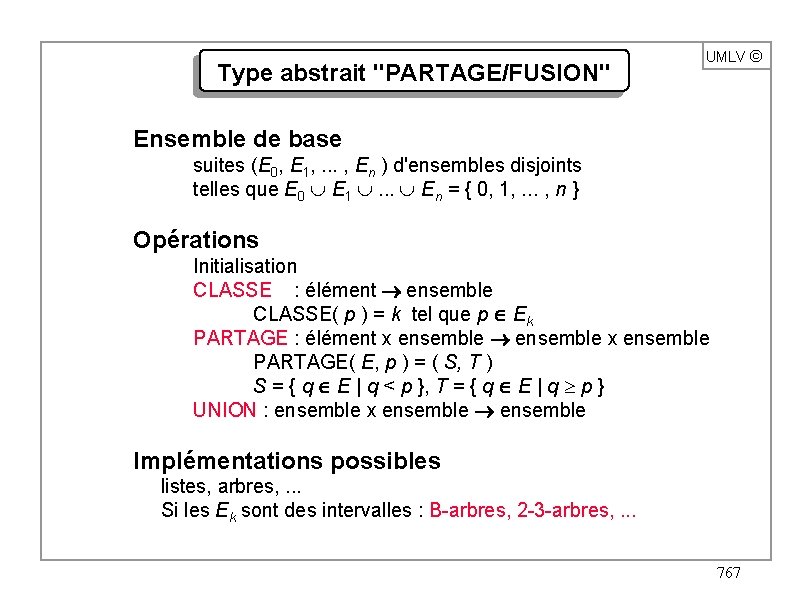 Type abstrait "PARTAGE/FUSION" UMLV ã Ensemble de base suites (E 0, E 1, .