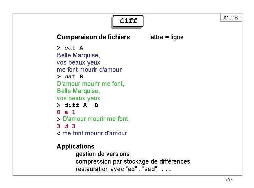 diff UMLV ã Comparaison de fichiers lettre = ligne > cat A Belle Marquise,