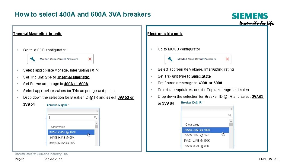 How to select 400 A and 600 A 3 VA breakers Thermal Magnetic trip