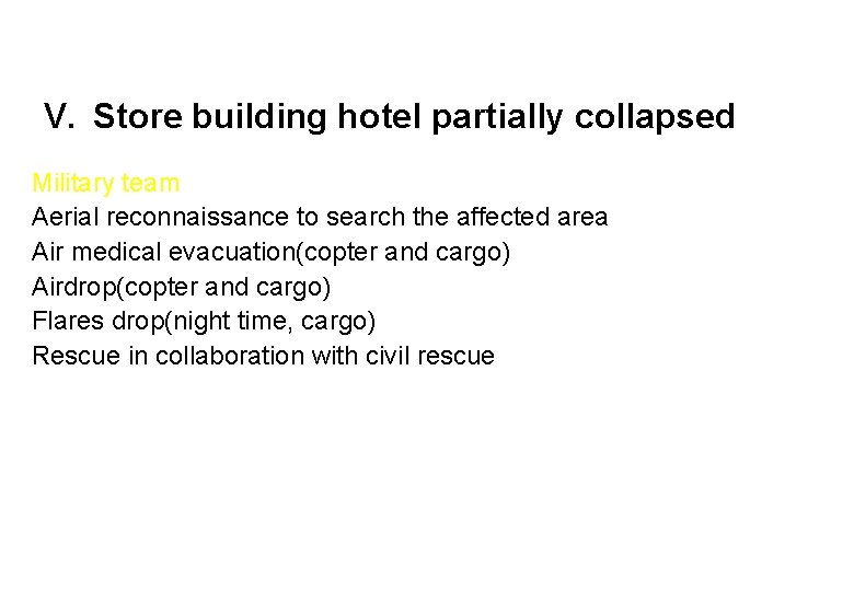 V. Store building hotel partially collapsed Military team Aerial reconnaissance to search the affected