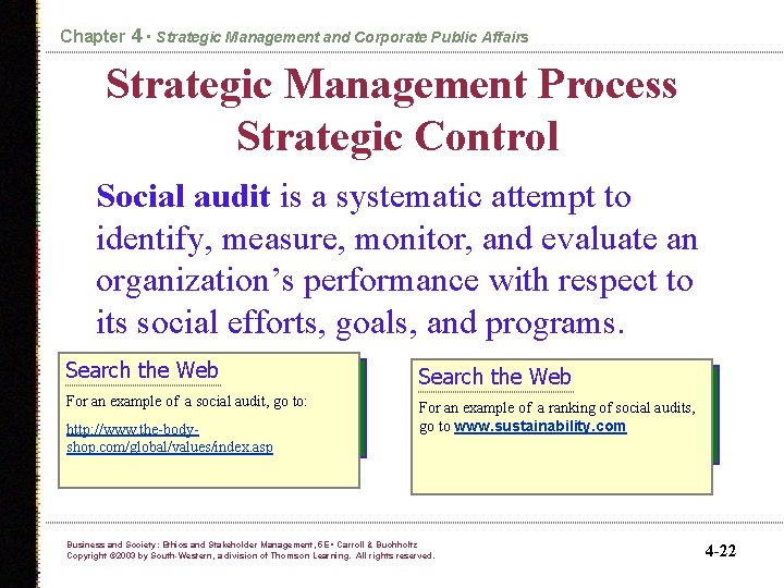 Chapter 4 • Strategic Management and Corporate Public Affairs Strategic Management Process Strategic Control