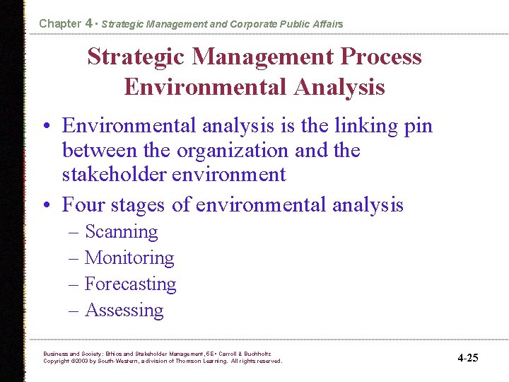 Chapter 4 • Strategic Management and Corporate Public Affairs Strategic Management Process Environmental Analysis