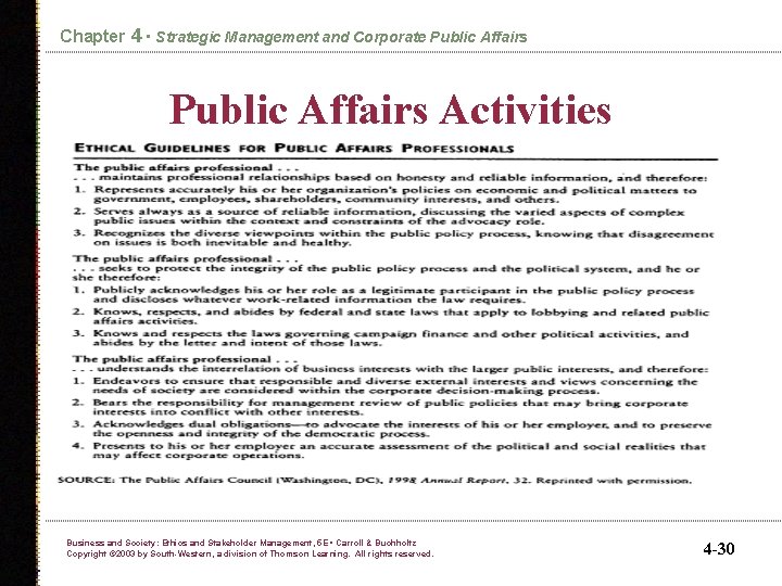 Chapter 4 • Strategic Management and Corporate Public Affairs Activities Business and Society: Ethics