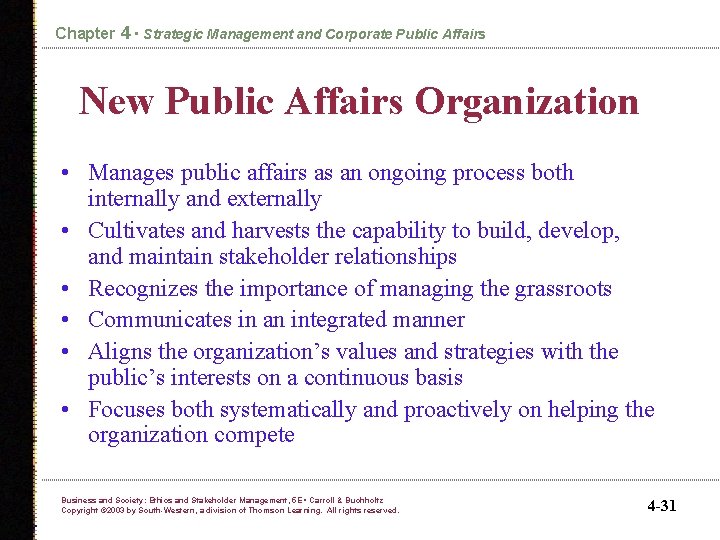 Chapter 4 • Strategic Management and Corporate Public Affairs New Public Affairs Organization •