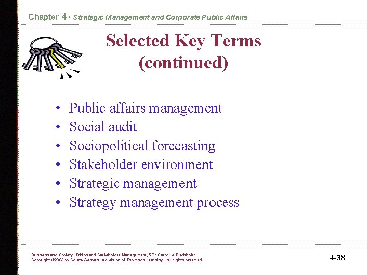 Chapter 4 • Strategic Management and Corporate Public Affairs Selected Key Terms (continued) •