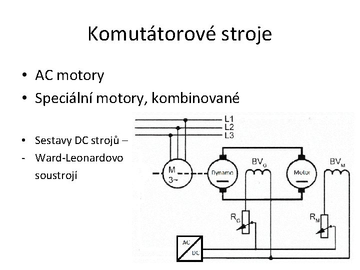 Komutátorové stroje • AC motory • Speciální motory, kombinované • Sestavy DC strojů –