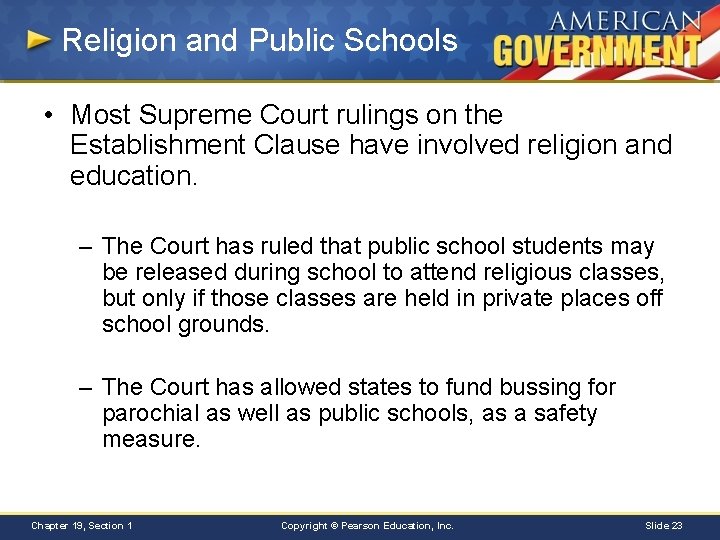 Religion and Public Schools • Most Supreme Court rulings on the Establishment Clause have