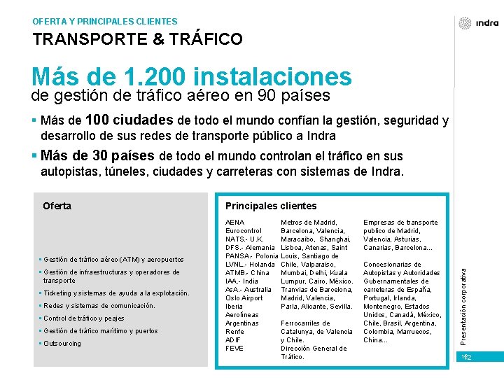 OFERTA Y PRINCIPALES CLIENTES TRANSPORTE & TRÁFICO Más de 1. 200 instalaciones de gestión