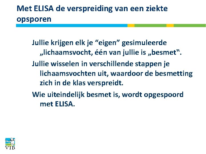 Met ELISA de verspreiding van een ziekte opsporen Jullie krijgen elk je “eigen” gesimuleerde