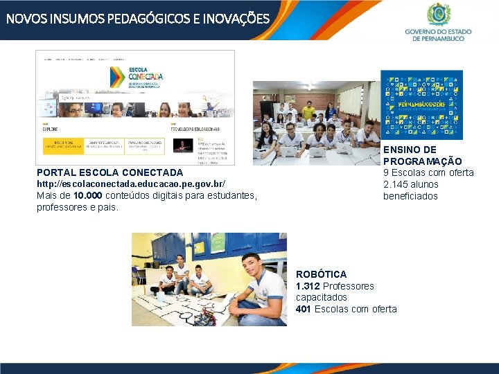 NOVOS INSUMOS PEDAGÓGICOS E INOVAÇÕES PORTAL ESCOLA CONECTADA http: //escolaconectada. educacao. pe. gov. br/