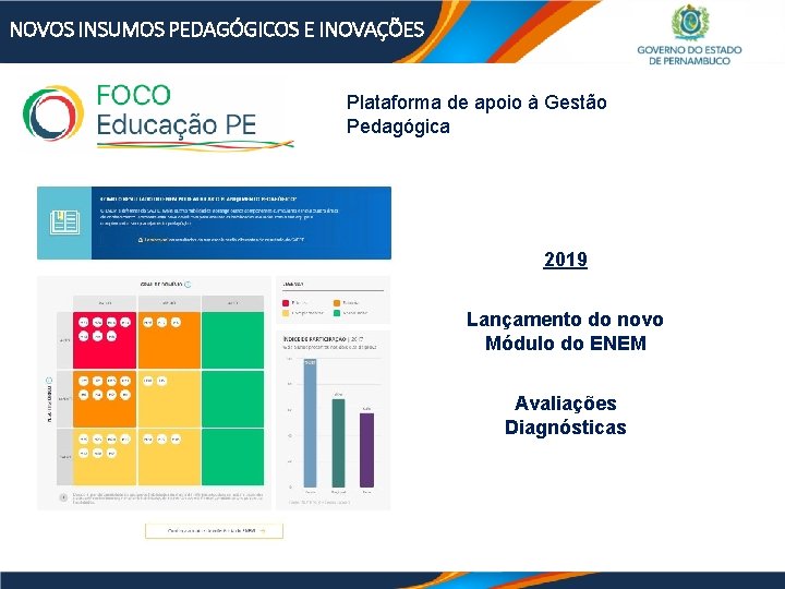 NOVOS INSUMOS PEDAGÓGICOS E INOVAÇÕES Plataforma de apoio à Gestão Pedagógica 2019 Lançamento do