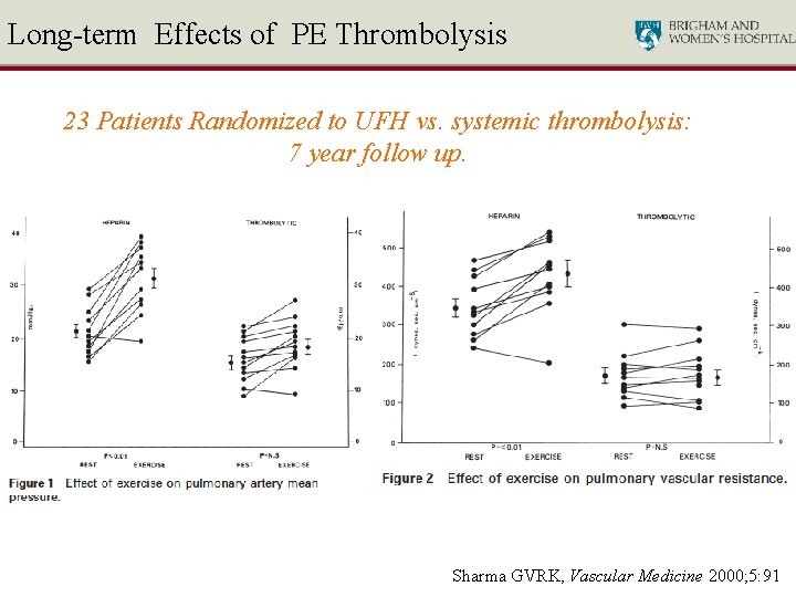 Long-term Effects of PE Thrombolysis 23 Patients Randomized to UFH vs. systemic thrombolysis: 7