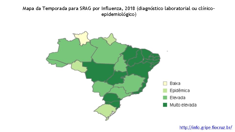 Mapa da Temporada para SRAG por Influenza, 2018 (diagnóstico laboratorial ou clínicoepidemiológico) 