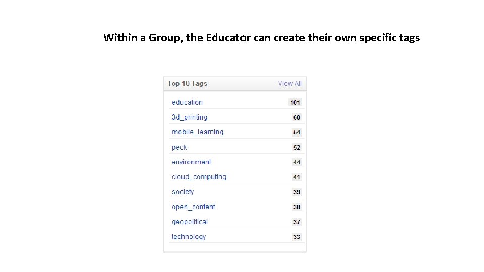Within a Group, the Educator can create their own specific tags 