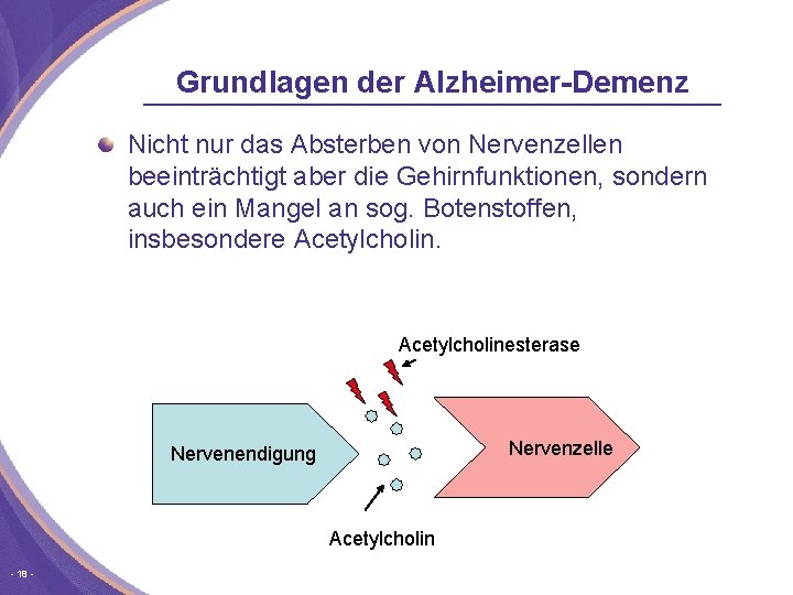Grundlagen der Alzheimer-Demenz Nicht nur das Absterben von Nervenzellen beeinträchtigt aber die Gehirnfunktionen, sondern
