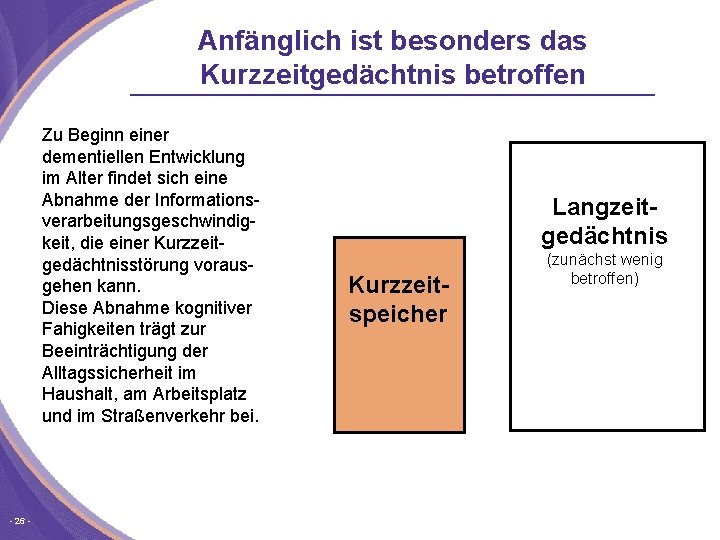 Anfänglich ist besonders das Kurzzeitgedächtnis betroffen Zu Beginn einer dementiellen Entwicklung im Alter findet