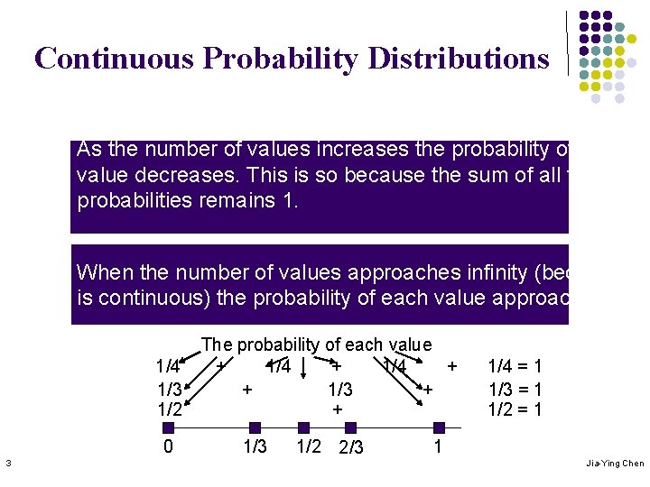 Continuous Probability Distributions As the number of values increases the probability of each value