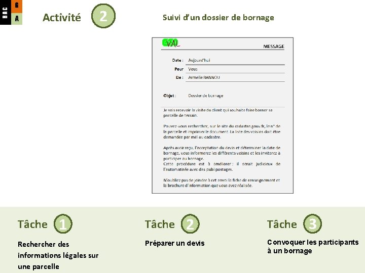 Activité 1 2 Suivi d’un dossier de bornage Tâche PÔLE 3 GESTION ADMINISTRATIVE INTERNE