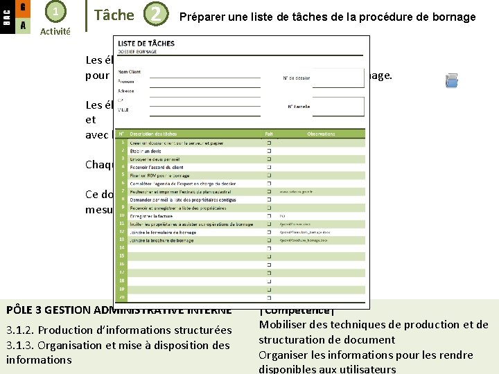 1 Activité Tâche 2 Préparer une liste de tâches de la procédure de bornage
