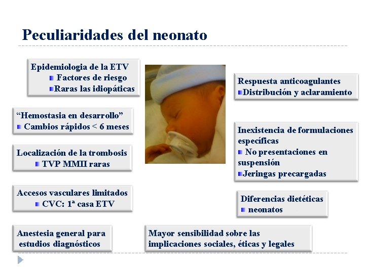 Peculiaridades del neonato Epidemiologia de la ETV Factores de riesgo Raras las idiopáticas “Hemostasia