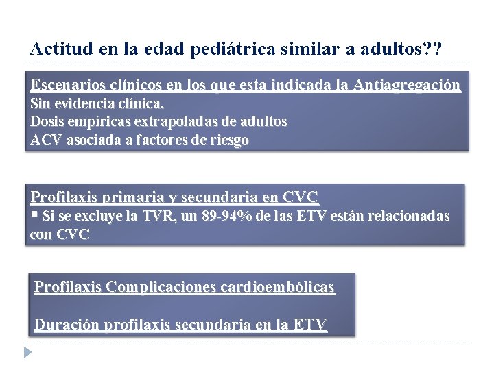 Actitud en la edad pediátrica similar a adultos? ? Escenarios clínicos en los que