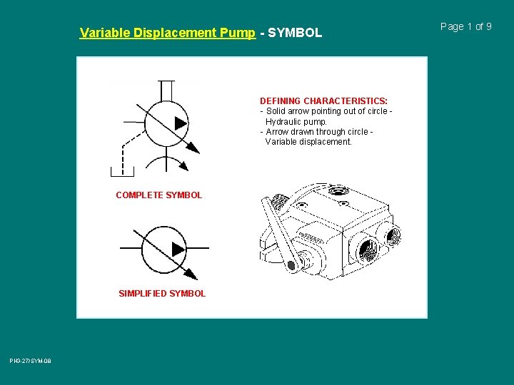 Variable Displacement Pump - SYMBOL DEFINING CHARACTERISTICS: - Solid arrow pointing out of circle