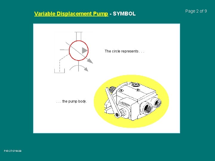 Variable Displacement Pump - SYMBOL The circle represents. . . the pump body. PH