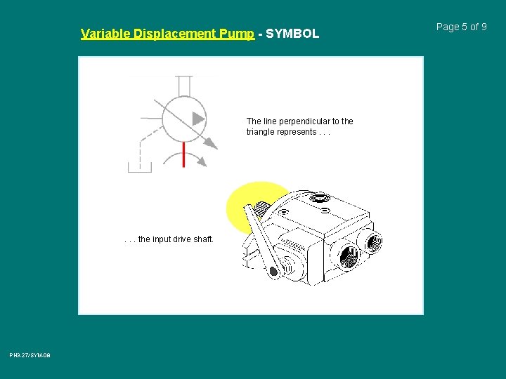 Variable Displacement Pump - SYMBOL The line perpendicular to the triangle represents. . .