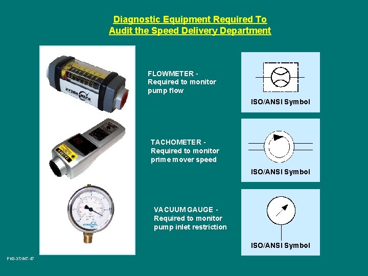 Diagnostic Equipment Required To Audit the Speed Delivery Department FLOWMETER Required to monitor pump