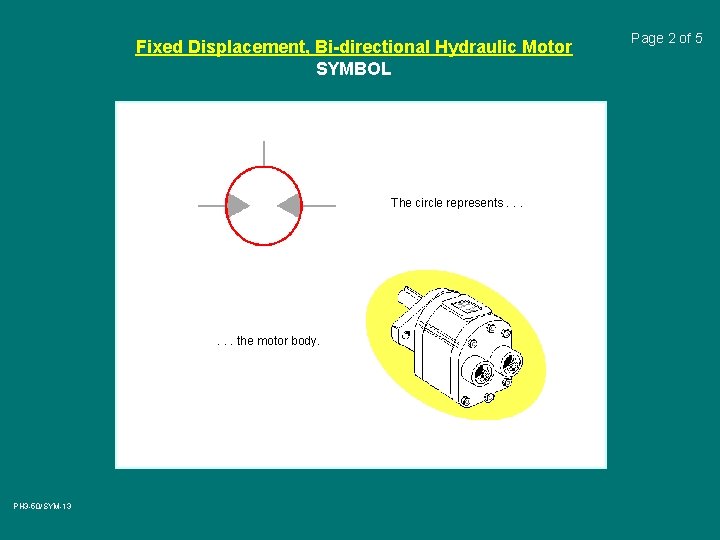 Fixed Displacement, Bi-directional Hydraulic Motor SYMBOL The circle represents. . . the motor body.