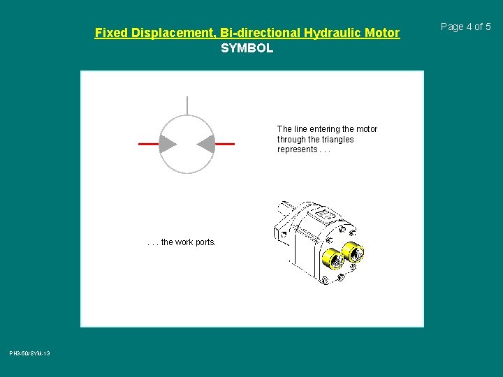 Fixed Displacement, Bi-directional Hydraulic Motor SYMBOL The line entering the motor through the triangles