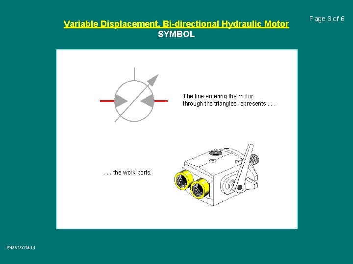 Variable Displacement, Bi-directional Hydraulic Motor SYMBOL The line entering the motor through the triangles