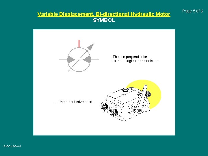 Variable Displacement, Bi-directional Hydraulic Motor SYMBOL The line perpendicular to the triangles represents. .