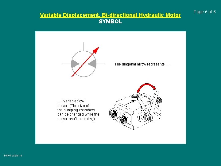 Variable Displacement, Bi-directional Hydraulic Motor SYMBOL The diagonal arrow represents. . . variable flow