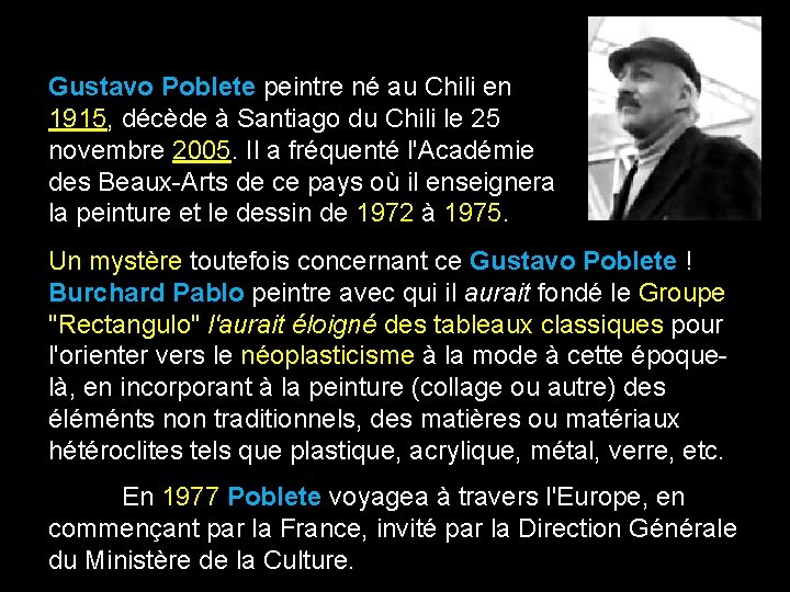 Gustavo Poblete peintre né au Chili en 1915, décède à Santiago du Chili le